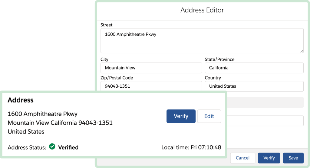 AddressTools enhanced Lightning address editor component editing an address in Salesforce