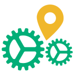 location marker with cogs