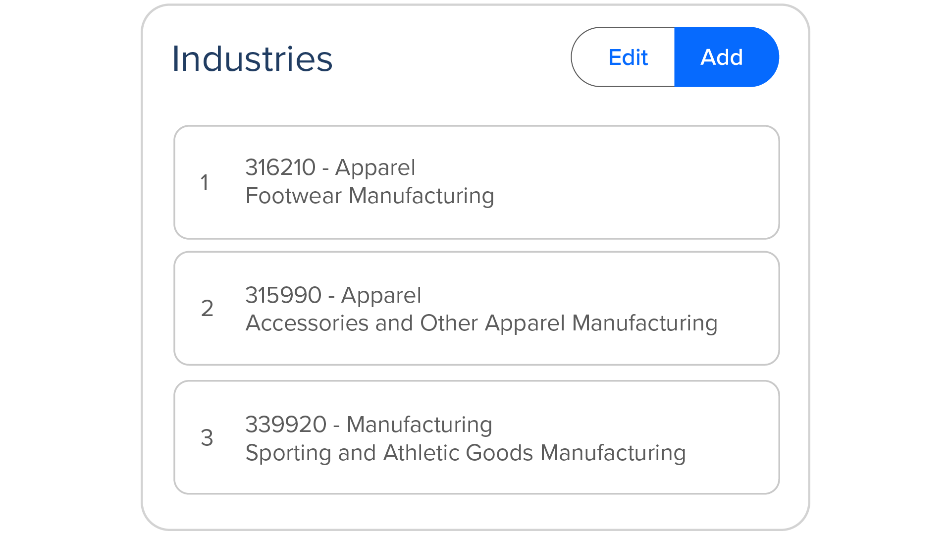 NAICS, SIC, and ISIC industry codes automatically assigned and mapped to custom Salesforce Industry field values