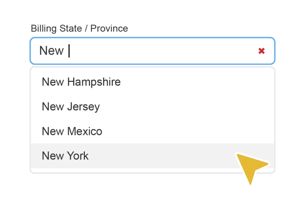 Interactive data entry for billing state in Salesforce